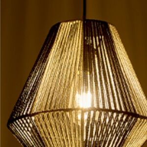 Modern woven light pendant black and white rattan shade boho art deco